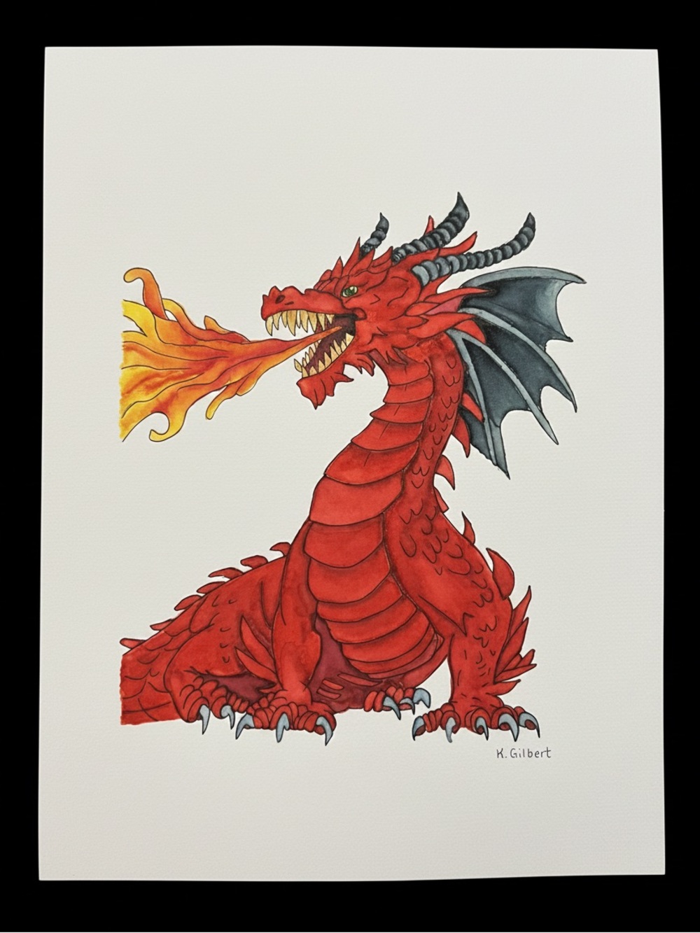 Red Fire Dragon Watercolor Painting – Original Fantasy Art